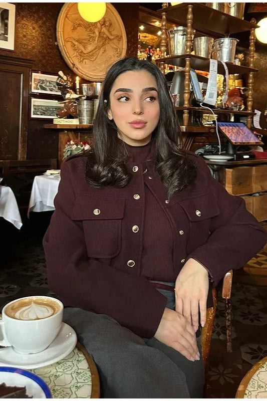 Retro Double Breasted Cropped Stand Collar Coat - Fashionpara