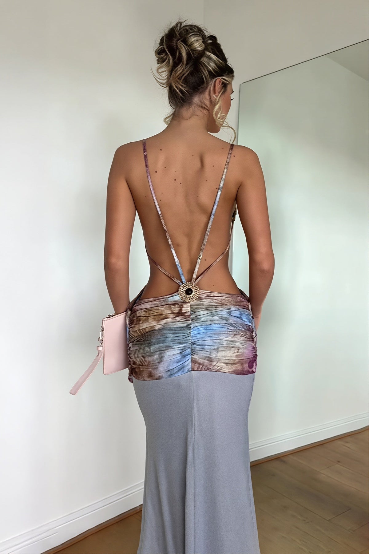 Tie Dye Open Back Strappy Slip Dress