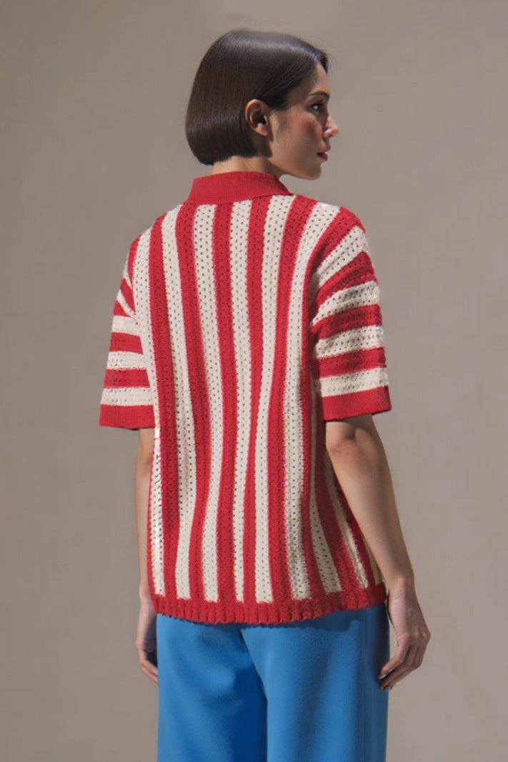 Colorblock Striped V-neck Knit Sweater for Stylish Comfort