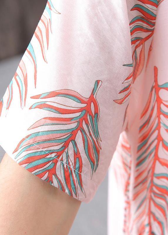Tropical Palm Leaf Print Round Neck Short Sleeve Midi Dress - View 5