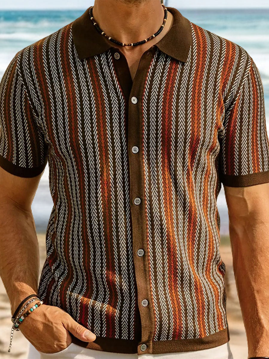 Uniqshe Striped Jacquard Business Polo Sweater for Men