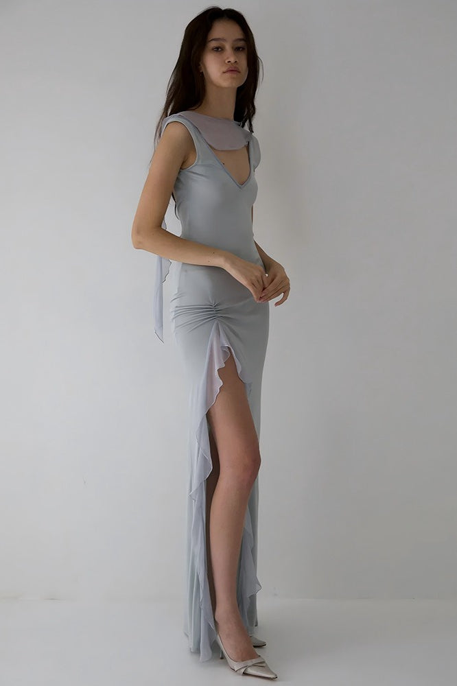 High Slit Ruffle Slip Dress