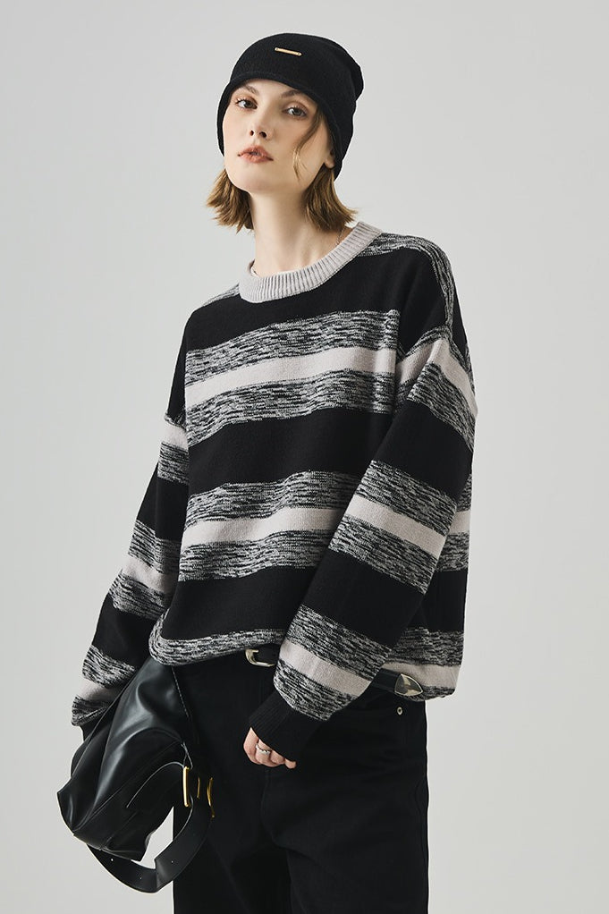 Loose Fit Round Neck Striped Sweater