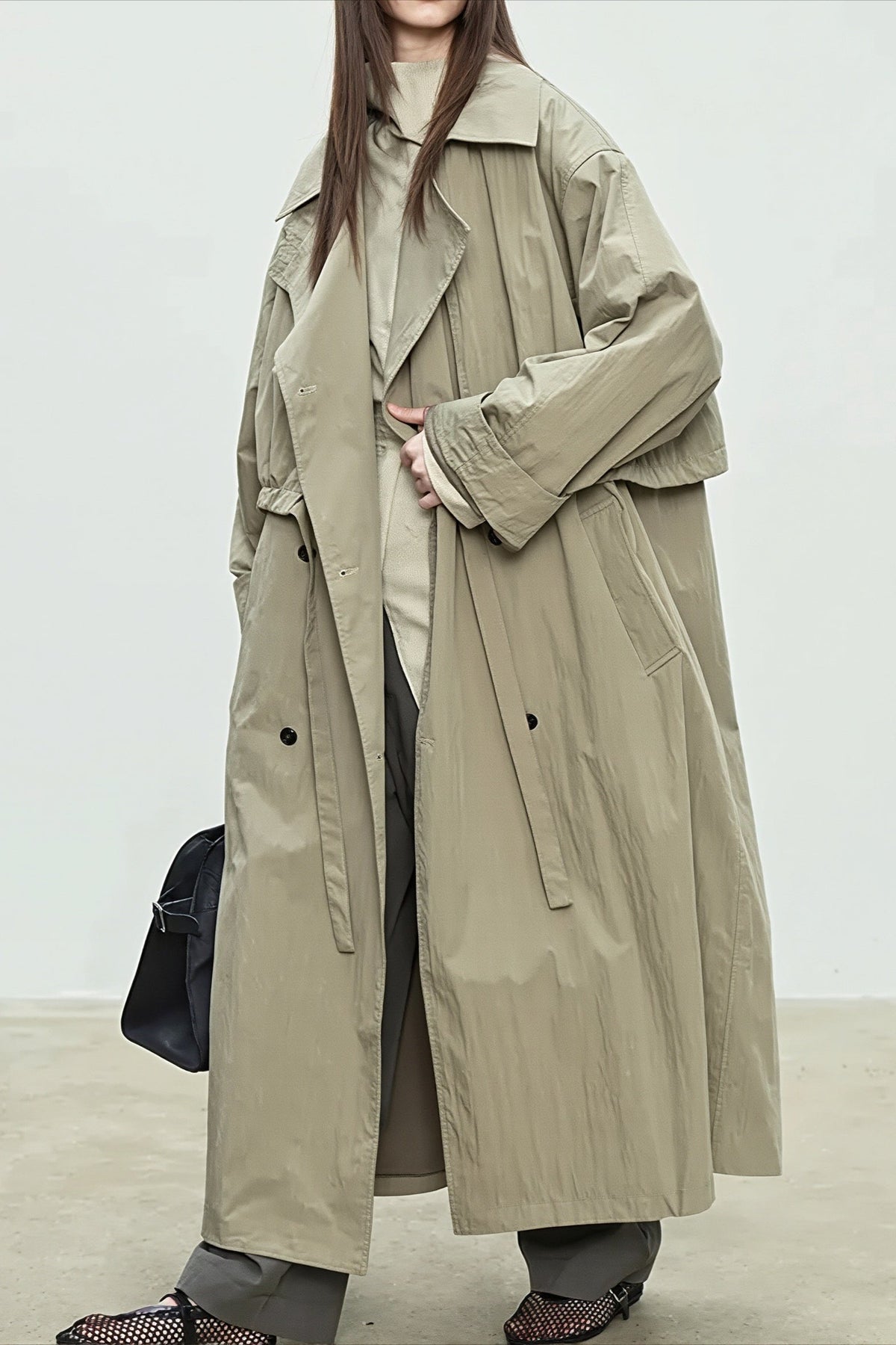 Oversized Wide Lapel Drop Shoulder Long Coat