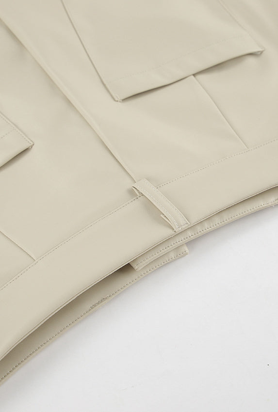 Khaki PU Leather High Waist Split Midi Skirt