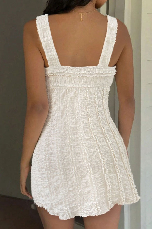 Ruffle Knit Sweetheart Neck Tie Front Mini Dress