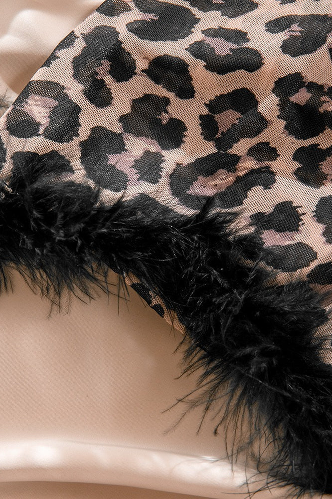 Leopard Print Feather Trim Bustier Mini Dress