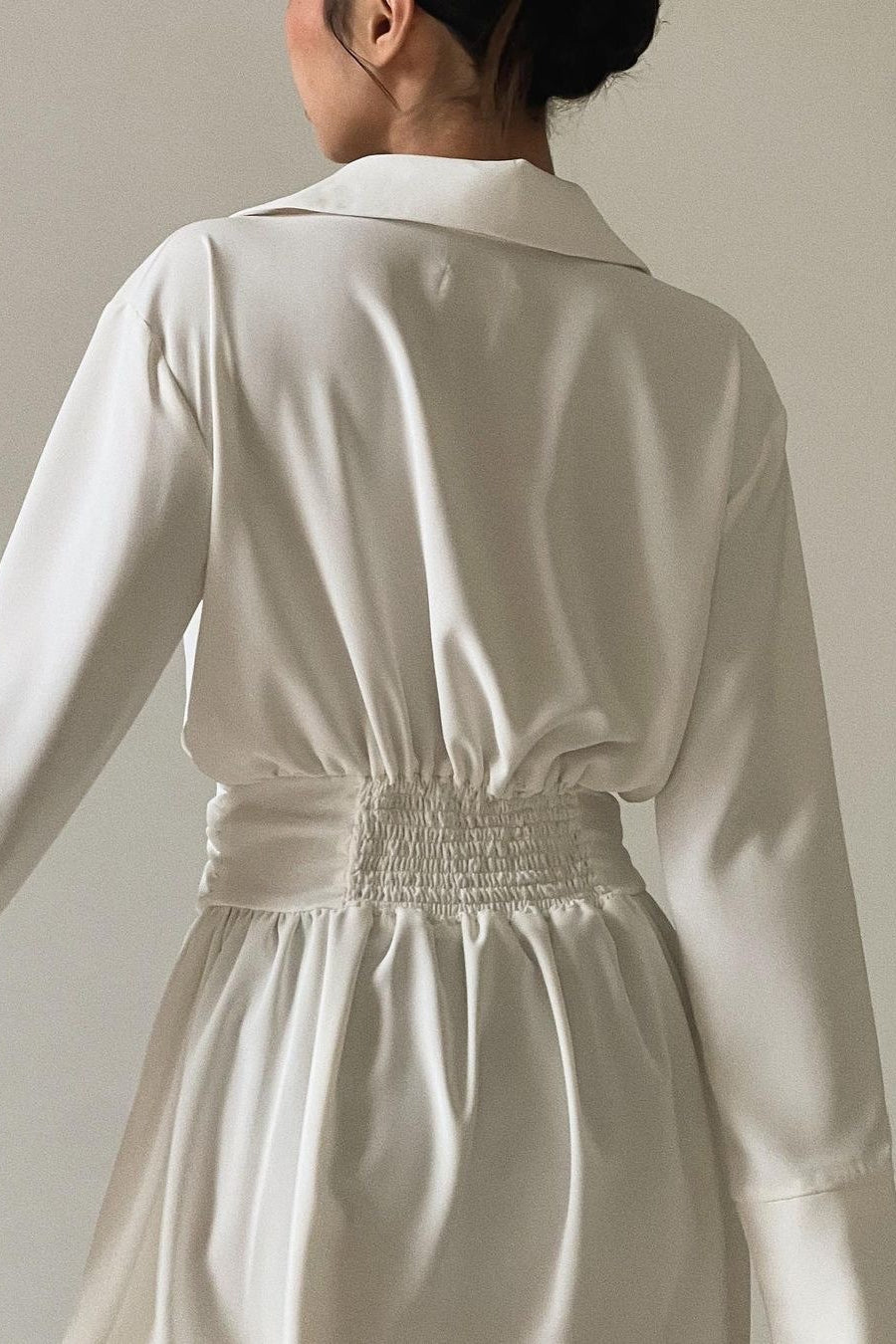 Collared Long Sleeve Wrap Waist Fit & Flare Mini Dress