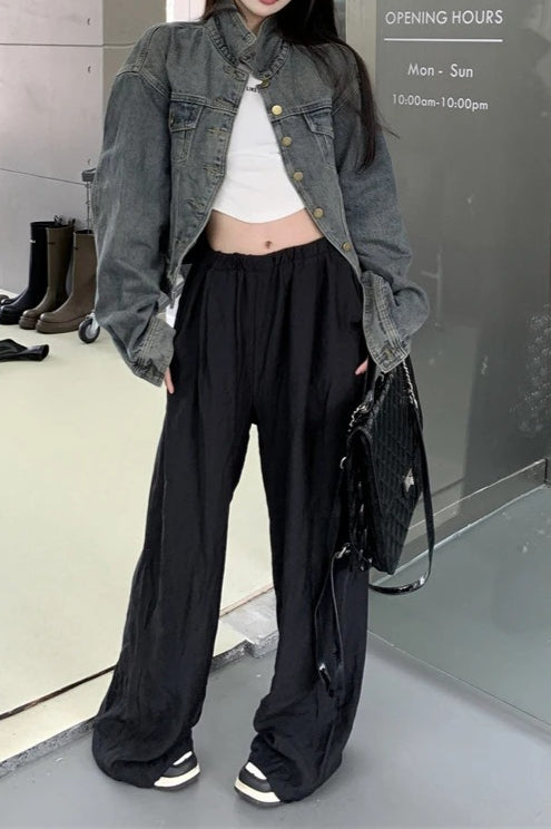Cropped Solid Denim Jacket
