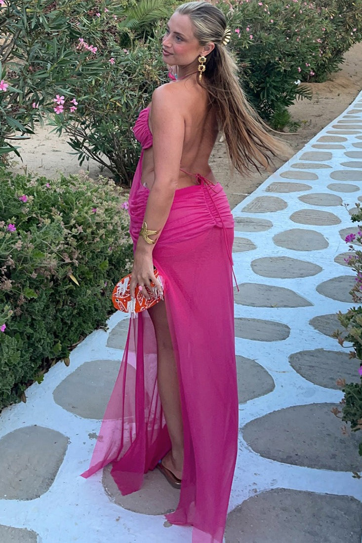 Mesh Halter Neck Twist-Front Cutout Maxi Dress 5