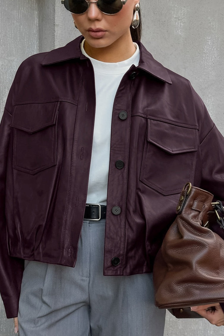 Burgundy Leather Moto Jacket