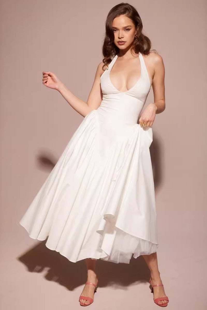 Draped Halter Maxi Party Dress