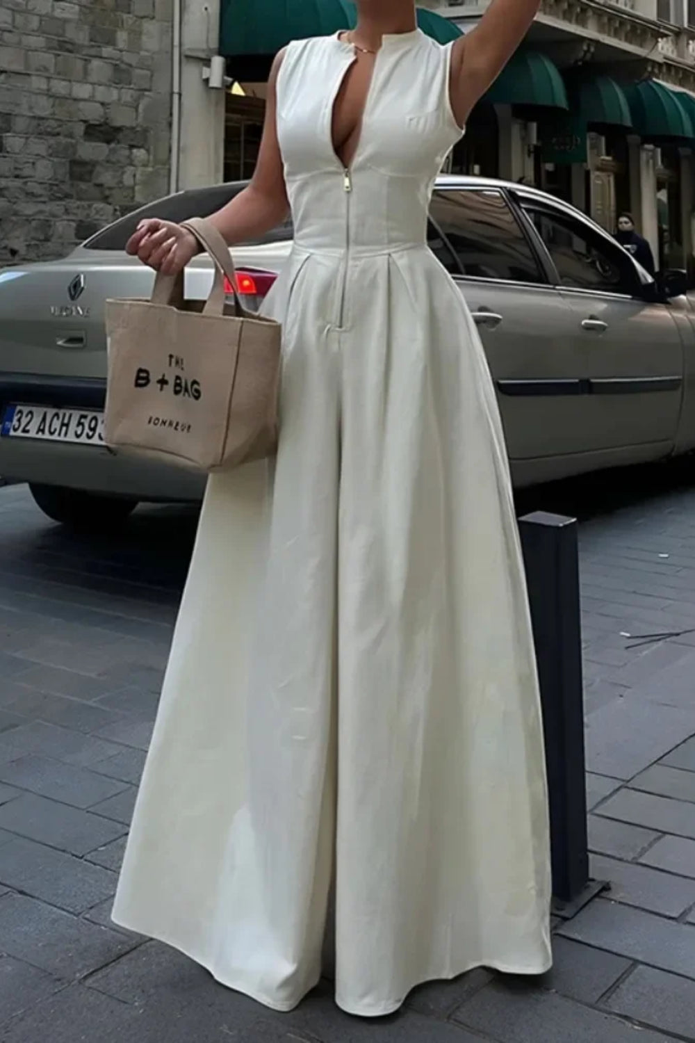 Cotton Zippered Sleeveless Pocket Maxi Dress