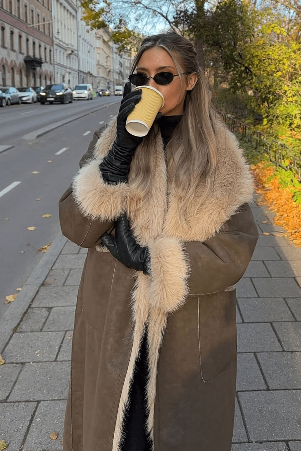 Reversible Faux Fur Long Sleeve Long Overcoat - Fashionpara