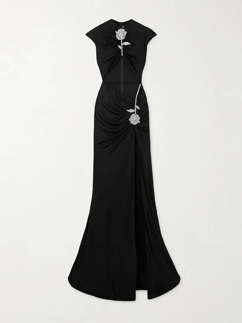 Rhinestone Rose Applique Sleeveless Cut Out High Split Maxi Gown - View 5