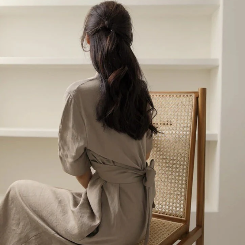 Short Sleeve Tie Waist Wrap Maxi Dress - View 7