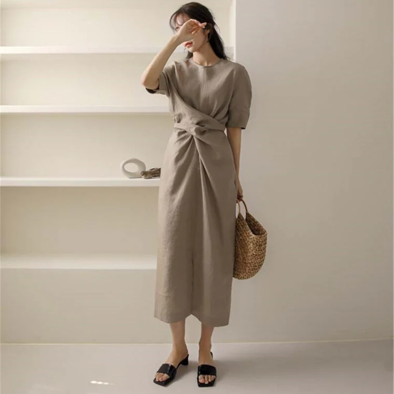 Short Sleeve Tie Waist Wrap Maxi Dress - View 9