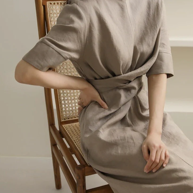 Short Sleeve Tie Waist Wrap Maxi Dress - View 4