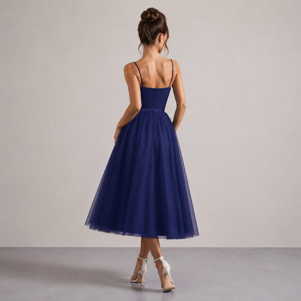 Sweetheart Strappy Corset Split Tulle Midi Dress 18