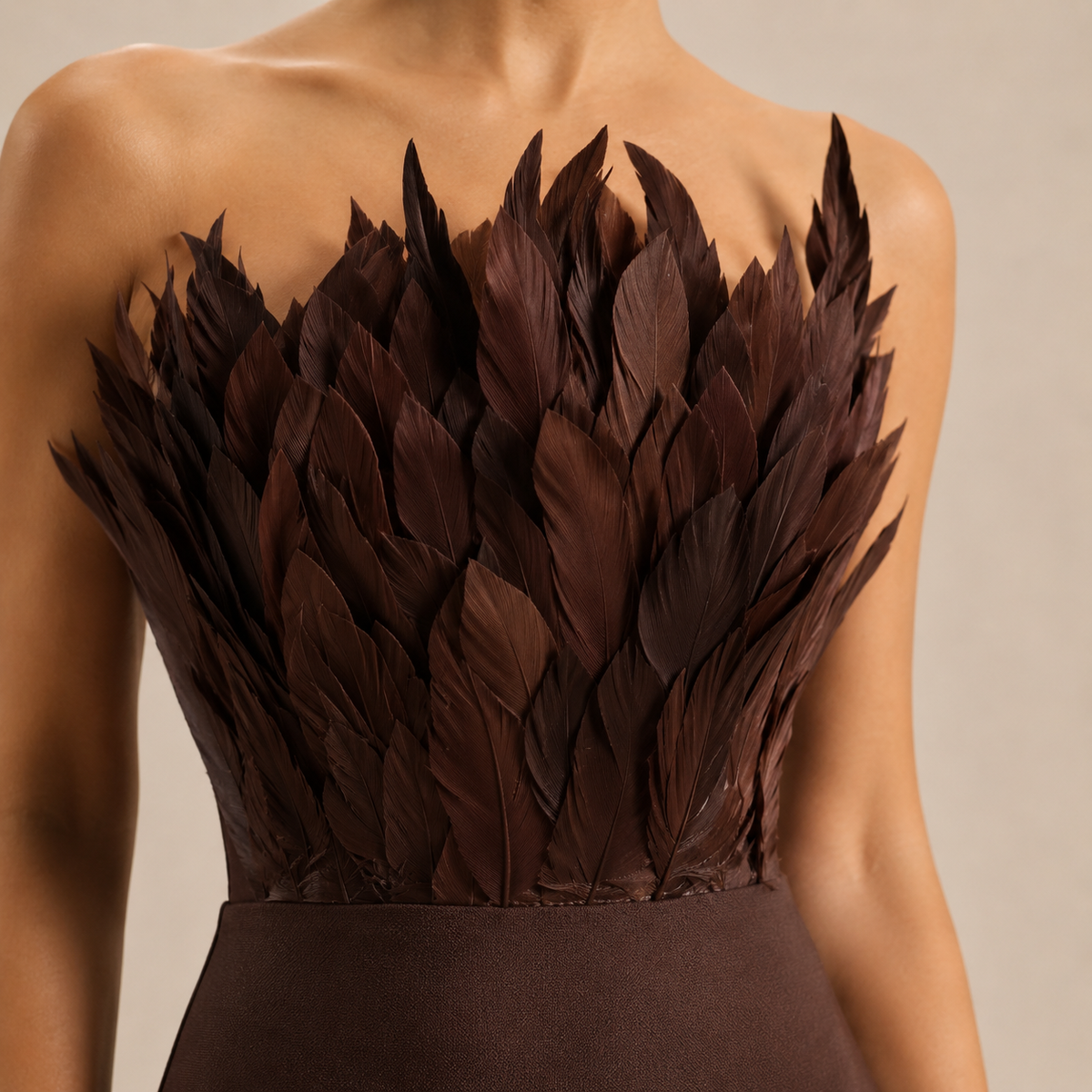 Feather Bodice Strapless Bodycon Midi Dress 5