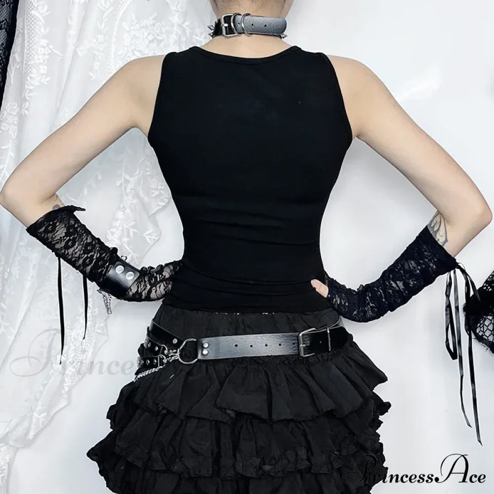 Black Cutout Punk Gothic Lace Spliced Fitted Crop Top
