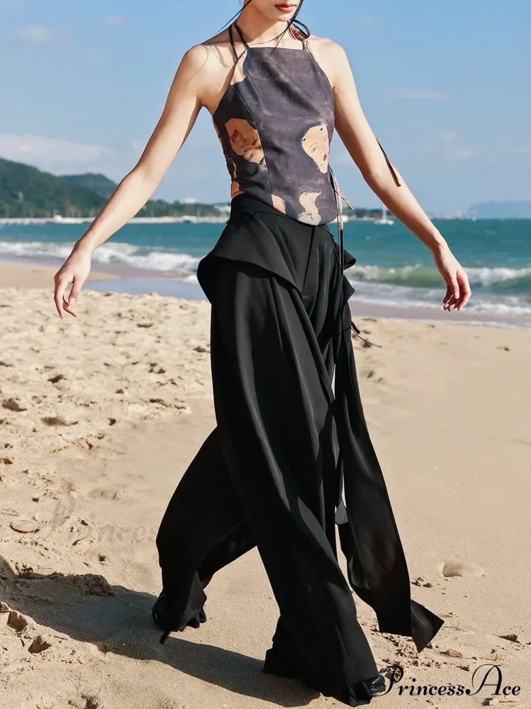 Dark Design Détachable Patch Large Leggings Vintage Pants