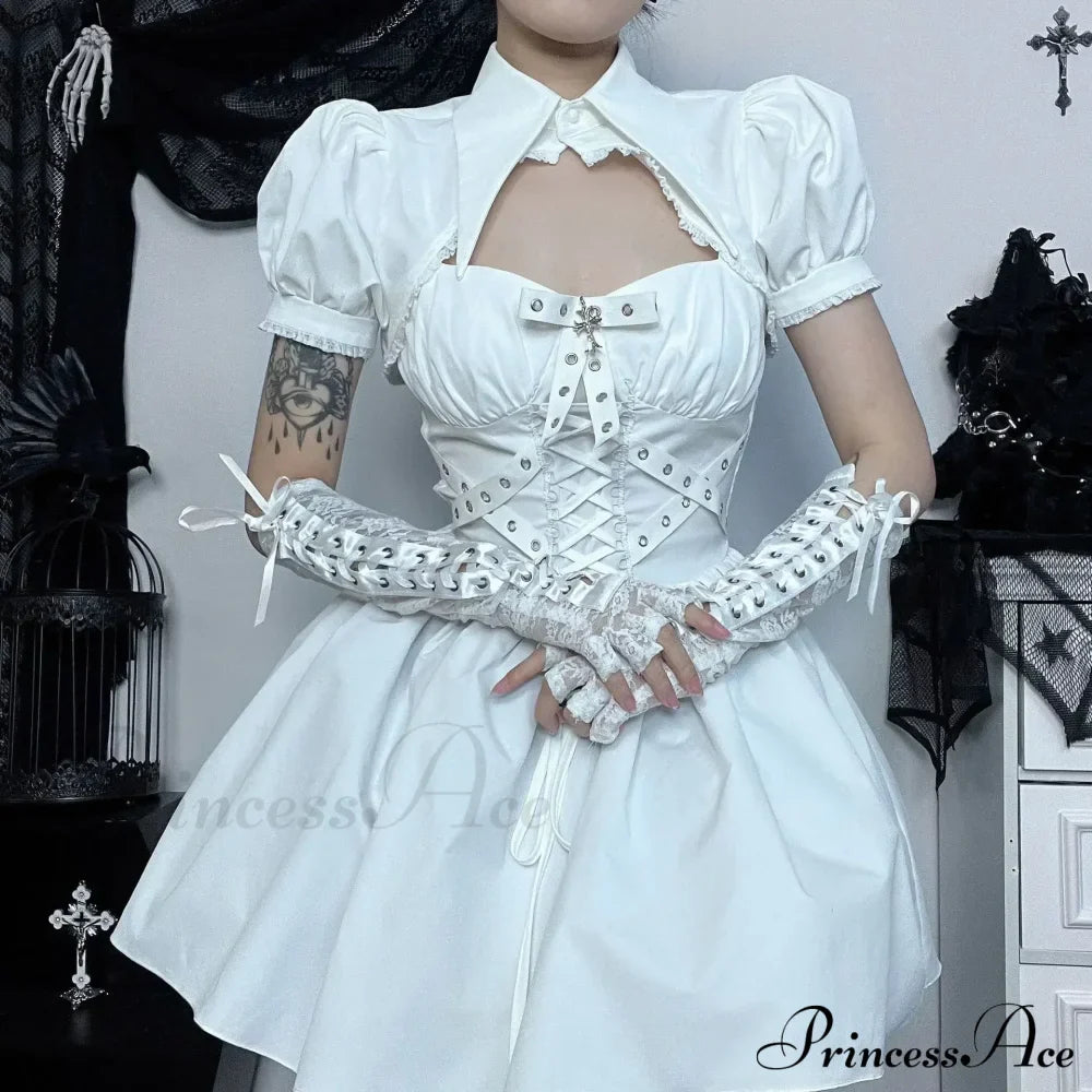 Dark Gothic Spaghetti Strap Elegant Grunge Ruched Bandage Punk Steampunk Dress