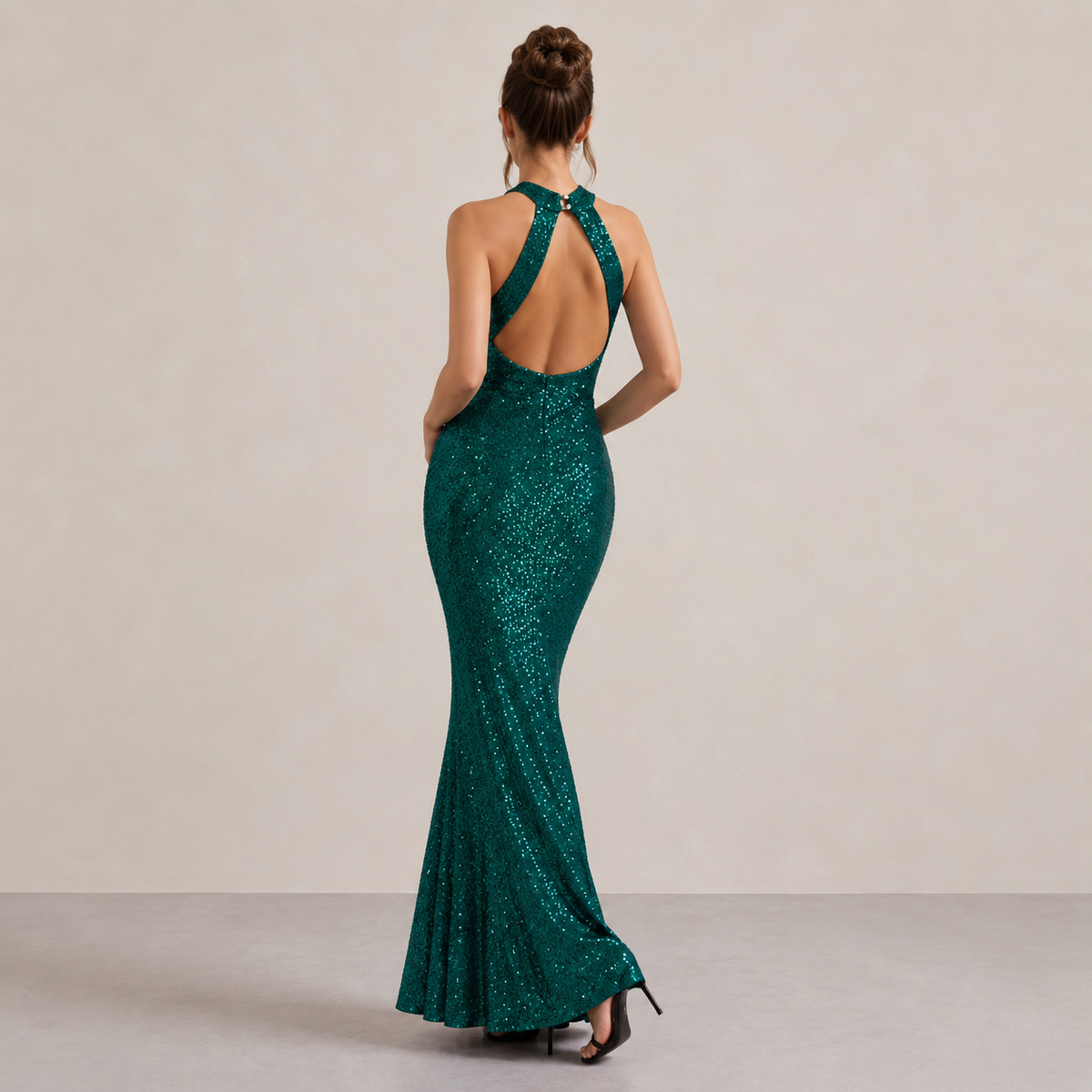 Sequin Cross Halter Neck Mermaid Maxi Gown 12