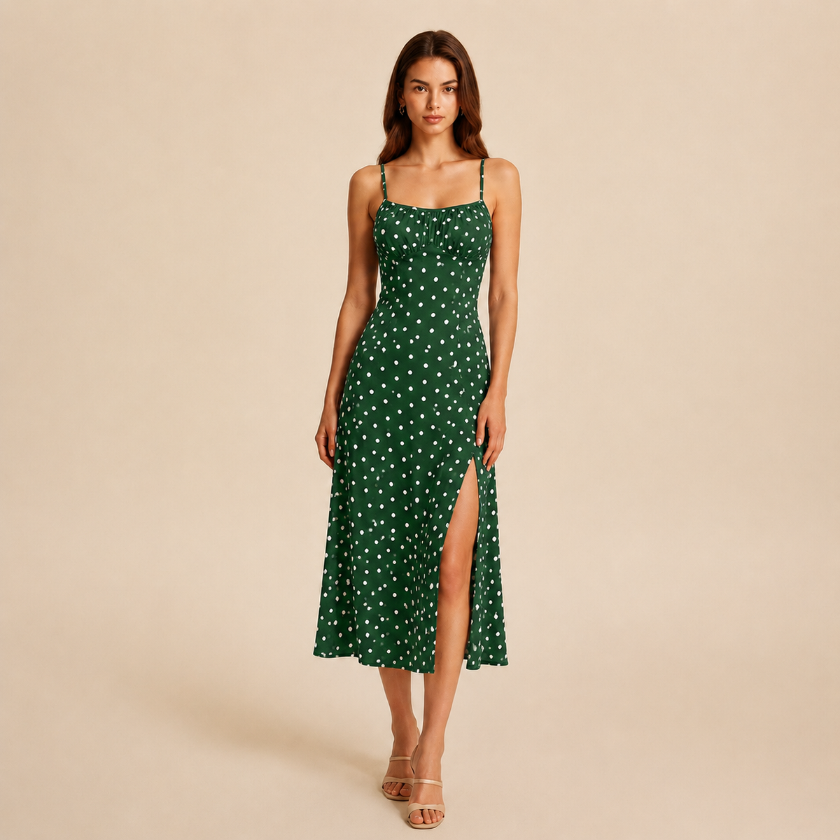 Ditsy Floral Strappy High Split Satin Midi Dress 13