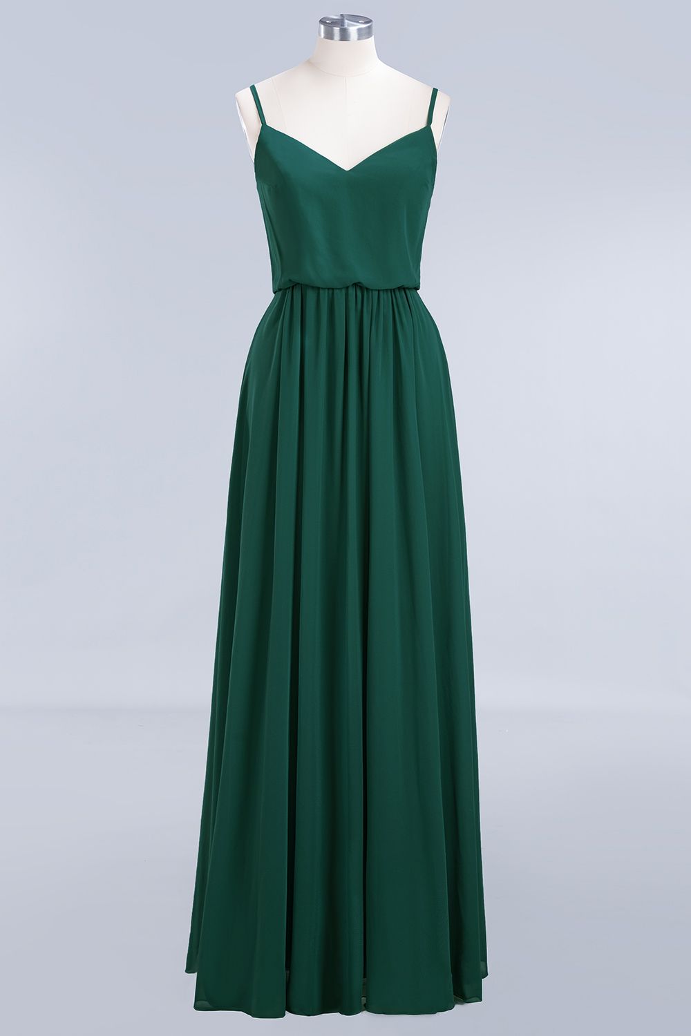 Dark Green Chiffon Spaghetti-Straps Modest Bridesmaid Dresses - Fashionpara