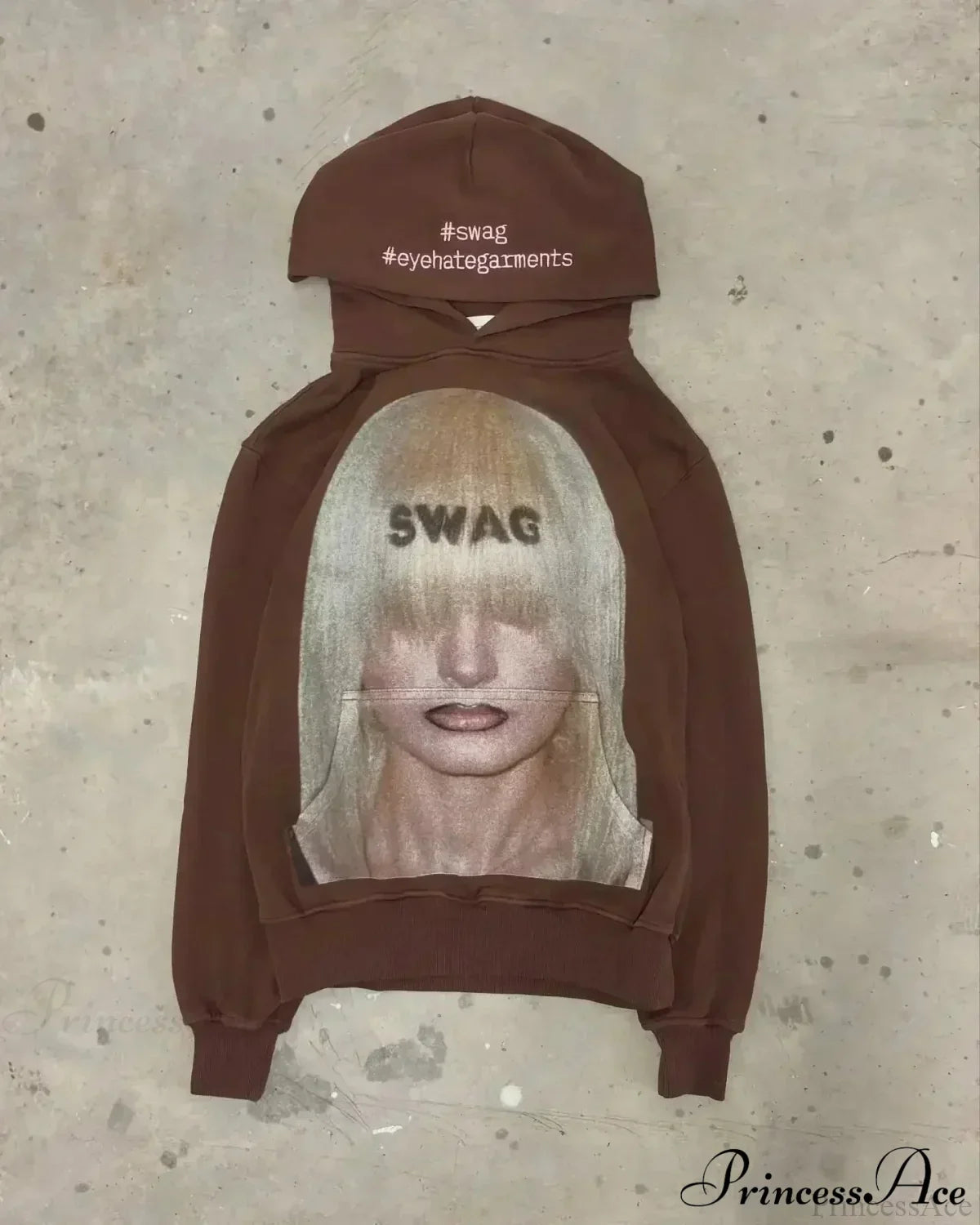 Dark Informal Print Oversized Hoodie Brown / M