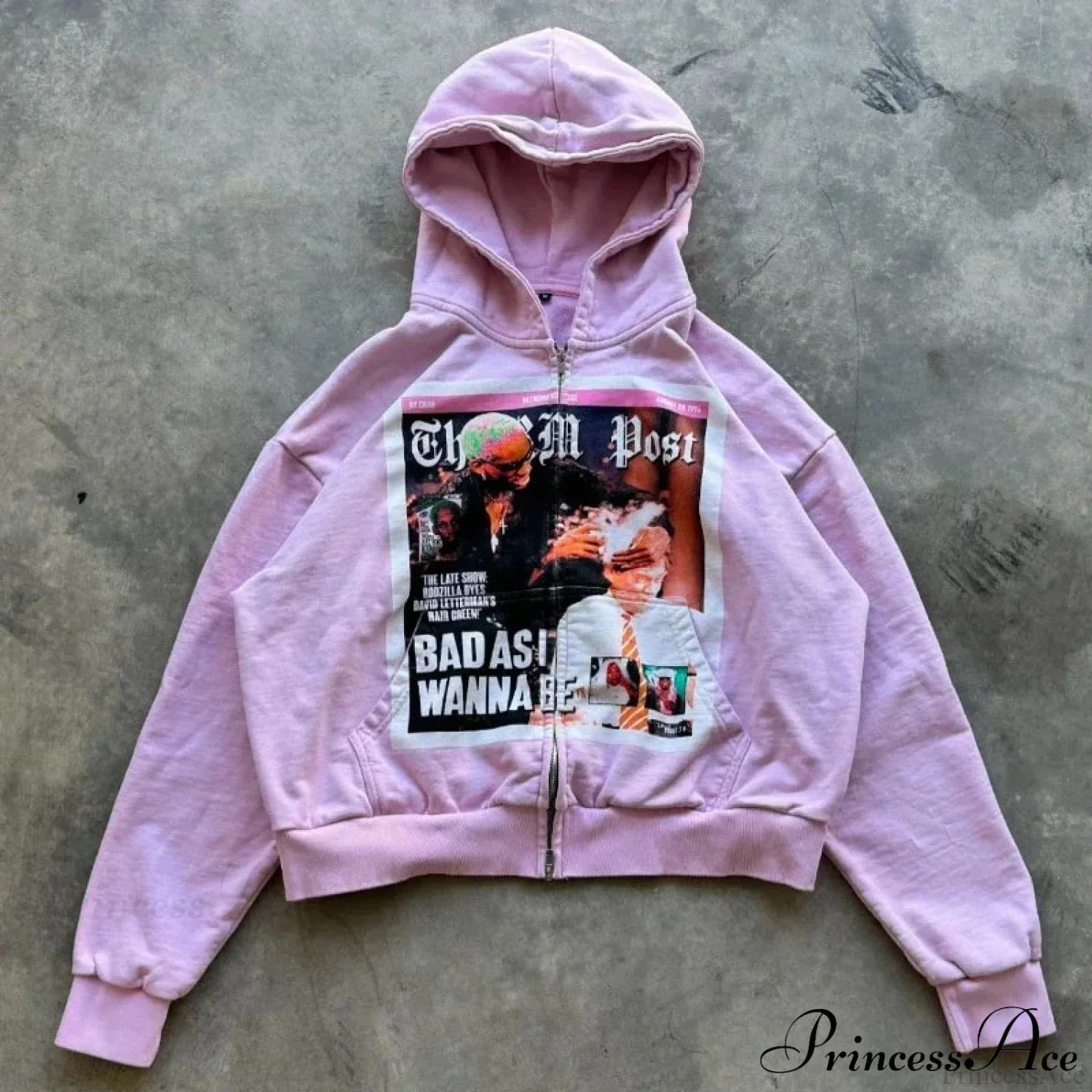 Dark Rebel Pattern Zip Hoodie Pink / S