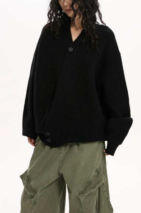 Chunky Knit Cross Button Sweater