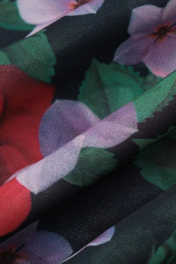 Floral Print Draped Sleeveless See-Through Maxi Dress