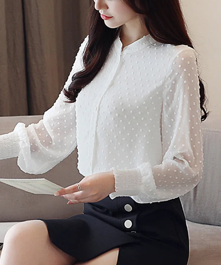 Spring Long Sleeve White Office Blouse