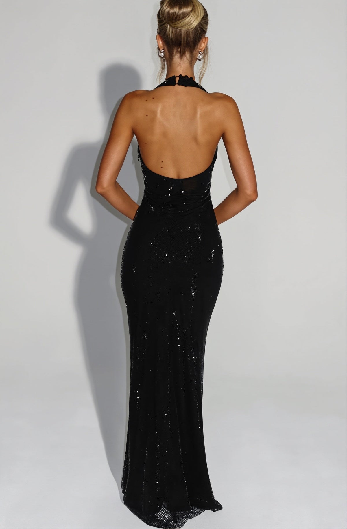 Sequin Sheer Halter Neck Plunge Mermaid Gown