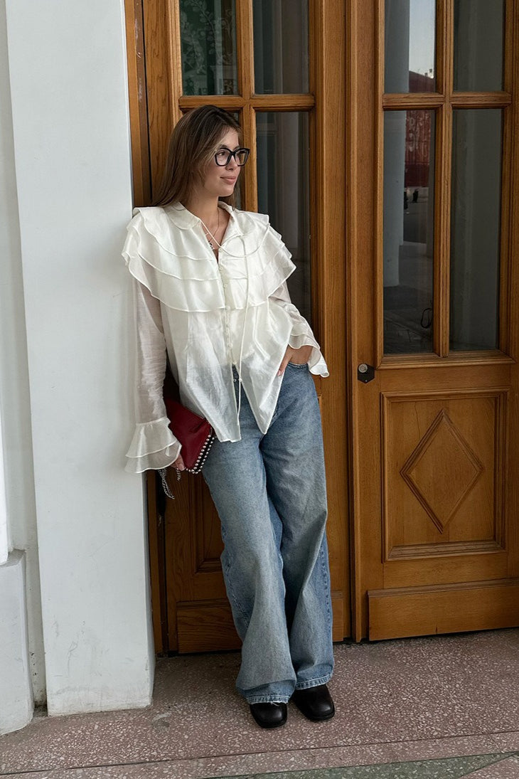 French Sheer Ruffle Blouse