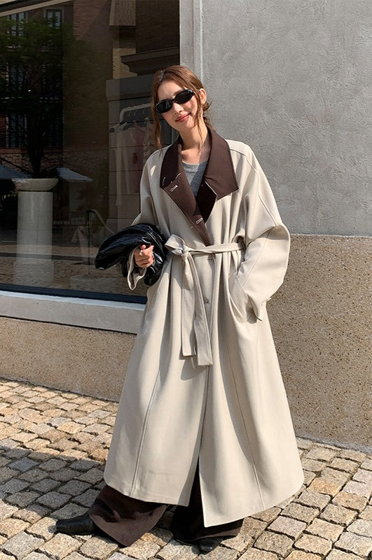 PrincessAce British Style Long Overcoat with Contrast Collar
