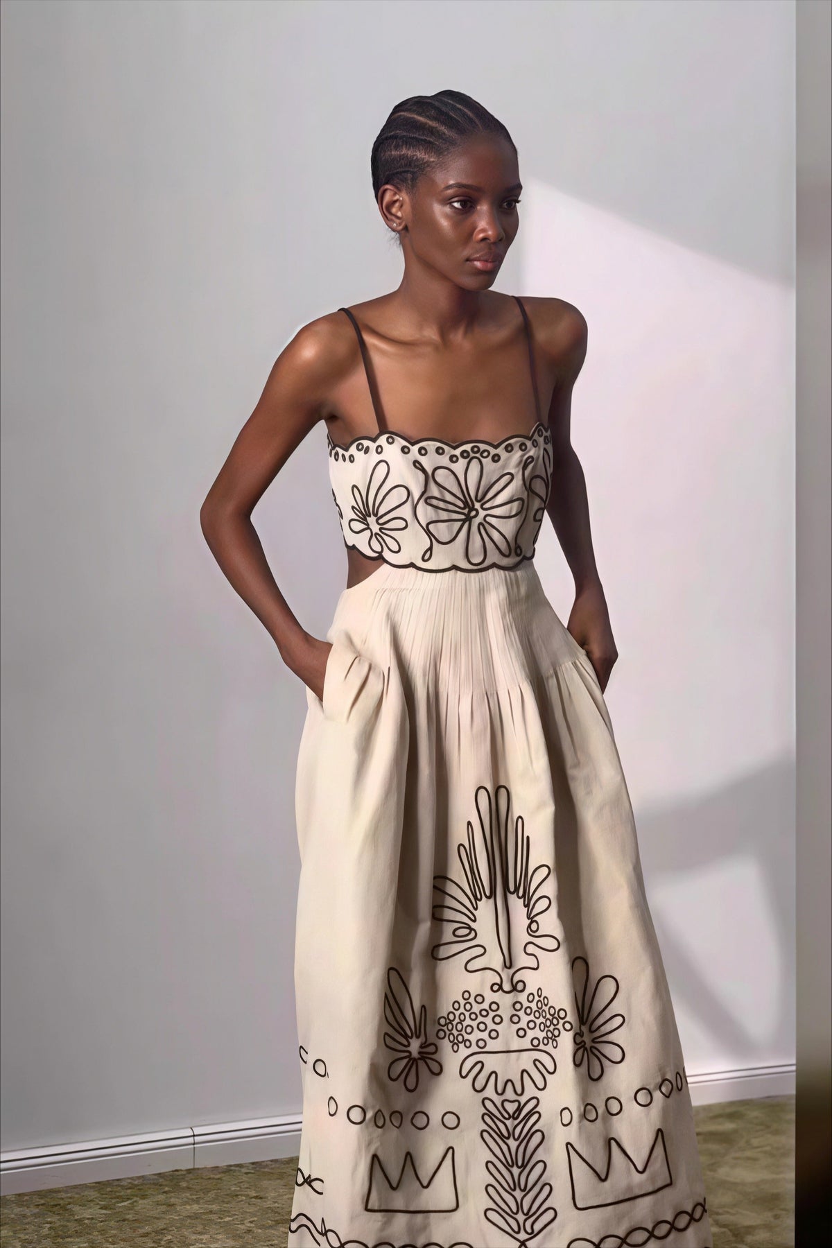 Embroidered Square Neck Fit and Flare Midi Dress 3