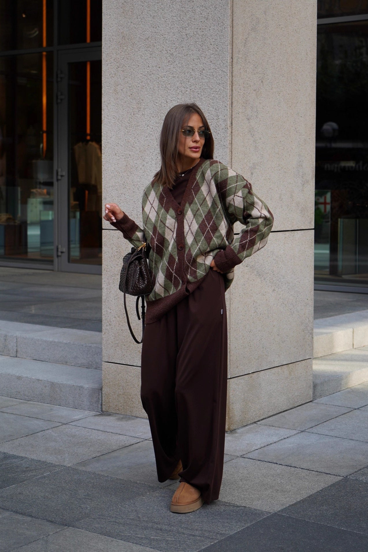 Thick Plaid V Neck Knit Cardigan for Cozy Layering