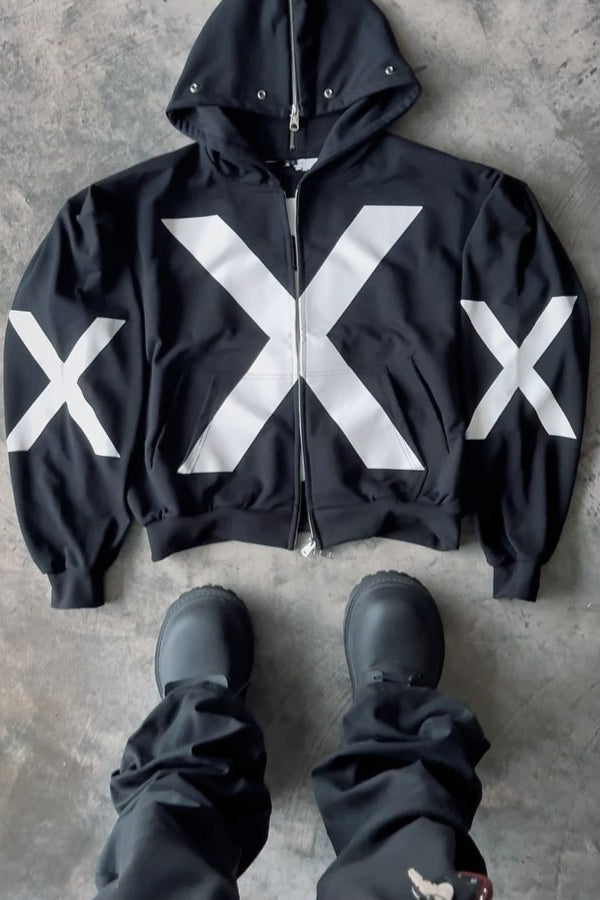 Monochrome Graphic Zip Hoodie 8
