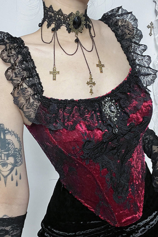 Gothic Lace Panel Cami Corset