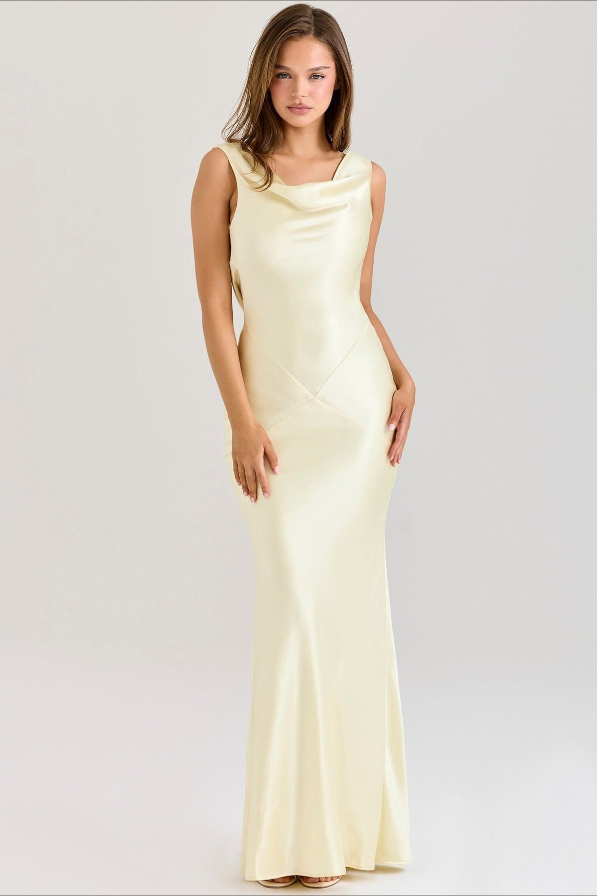 Satin Cowl Neck Sleeveless Bias Cut Slip Midi Dress - View 2