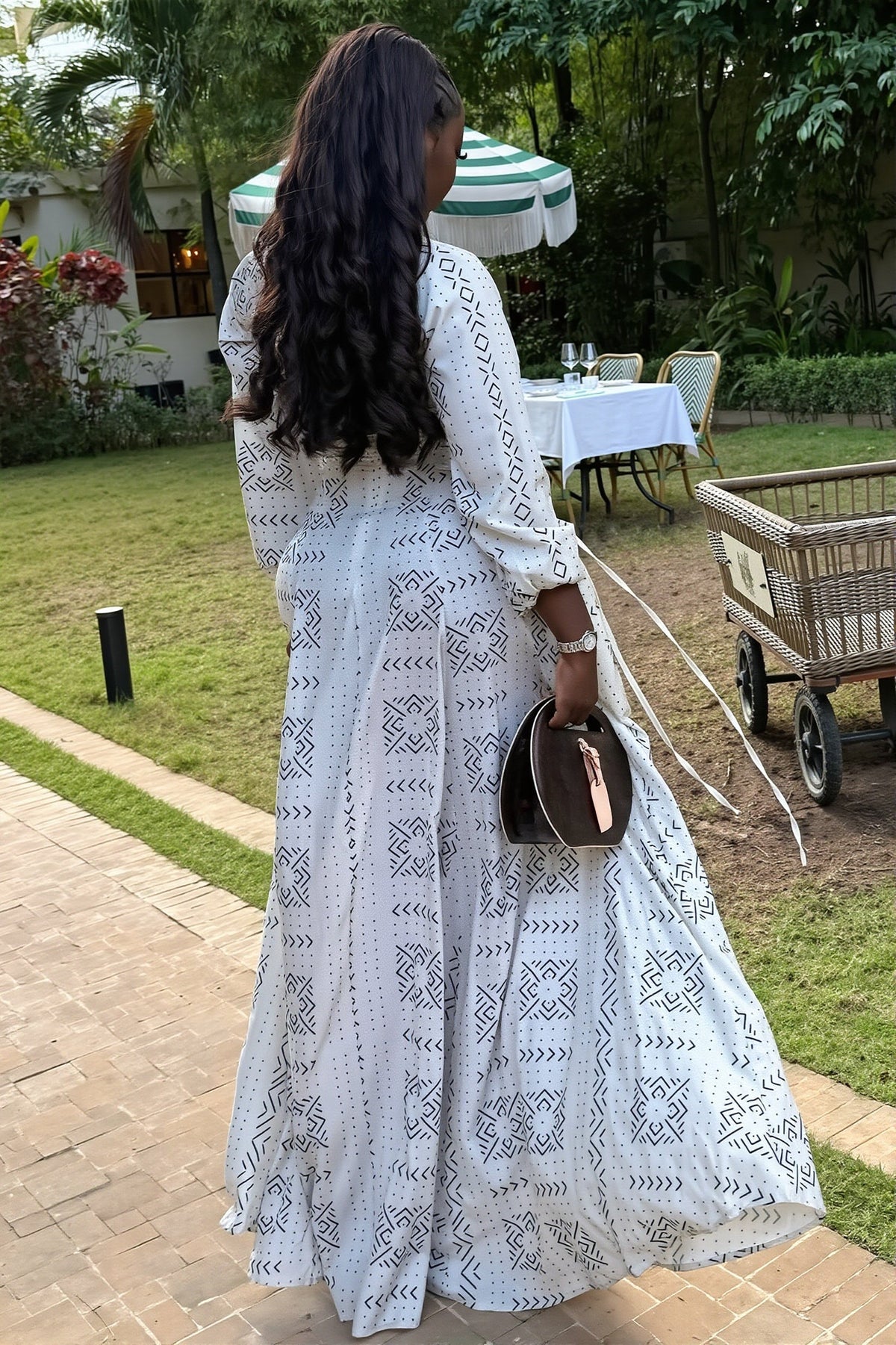 Geometric Print Button Front Long Sleeve Maxi Dress 6