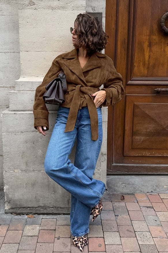 Belted Faux Suede Wrap Jacket 5