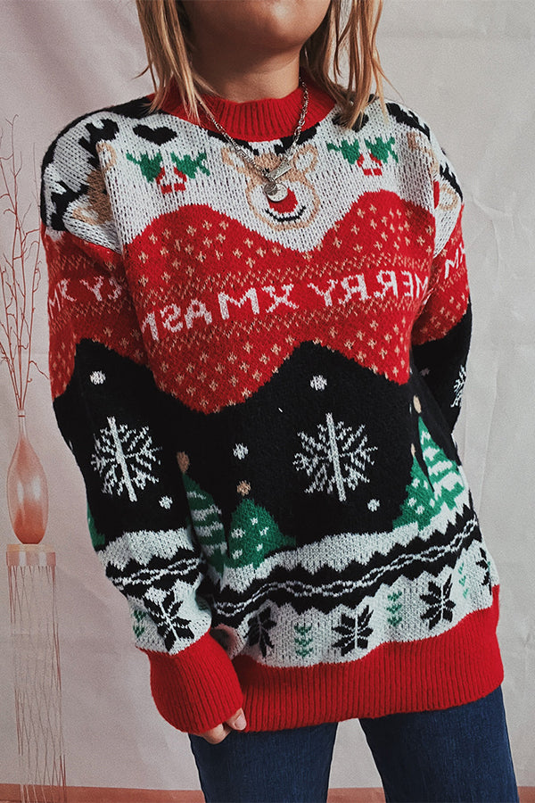 Festive Christmas Pattern Knitted Long Sleeve Sweater