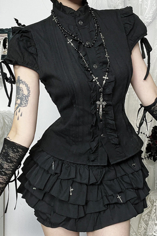 Ruffled Stand Collar Subculture Blouse