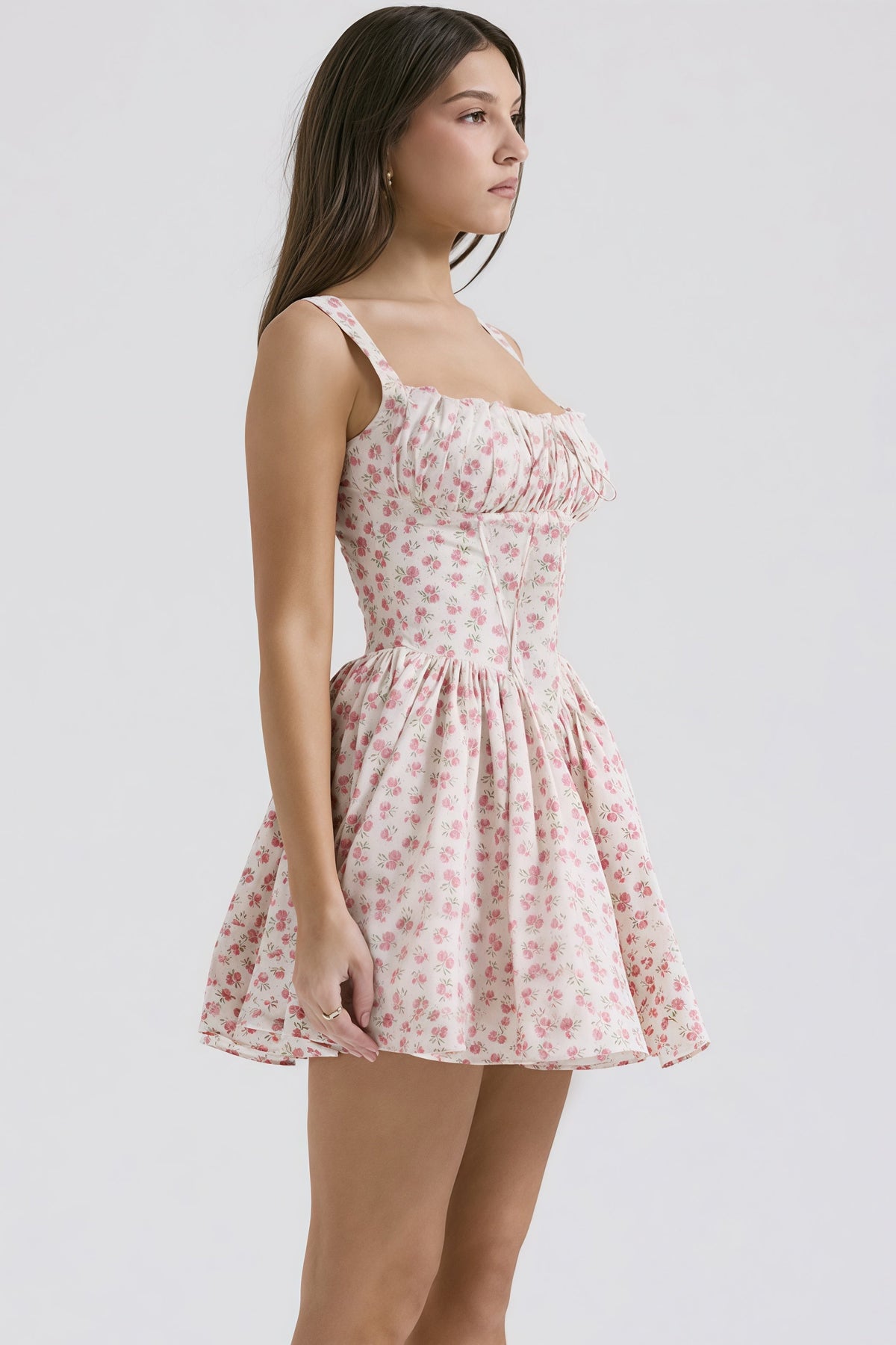 Floral Corset Square Neck Tie Front Flared Mini Dress