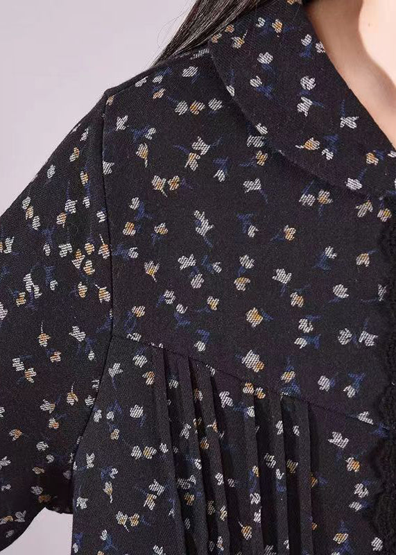 Floral Print Peter Pan Collar Lace Trim Button Front Maxi Dress - View 4