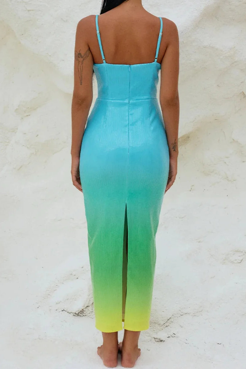 Gradient Sequin Spaghetti Midi Dress
